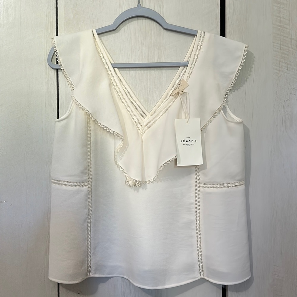Sezane White Ruffle Sleeve Blouse NWT - Picture 6 of 10